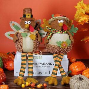 Ogrmar 15 Inch 2 Pack Stuffed Turkey Couple Doll Thanksgiving Tabletop Decorations Exquisite Handmade Turkey Plush Doll Kit for Autumn Harvest Home and Room Table Ornaments