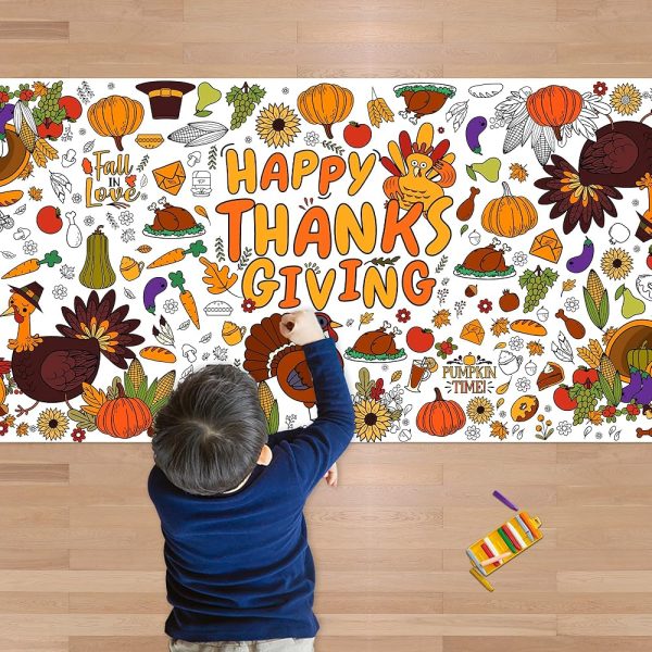 OHOME Thanksgiving Giant Coloring Poster/Tablecloth-Thanksgiving Crafts for Kids-30 x 72 Inches Jumbo Paper Coloring Banner Thanksgiving Games Activities for Kids Gifts -...