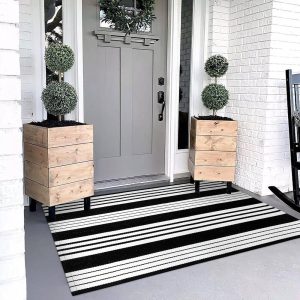 OJIA Black and White Outdoor Rug 3 x 5 ft Cotton Hand-Woven Striped Porch Rug Machine Washable Entry Rug Indoor/Outdoor Area Rug Front Door Rug Floor Mat for Farmhouse/Living...