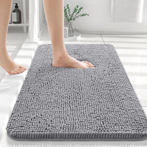 OLANLY Bathroom Rugs 36x24, Extra Soft Absorbent Chenille Bath Rugs, Non-Slip, Dry Quickly, Machine Washable, Bath Mats for Bathroom Floor, Tub and Shower, Grey