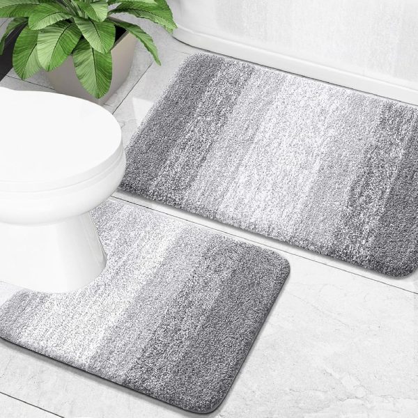 OLANLY Luxury Bathroom Rug Set 2 Piece, Soft Absorbent Microfiber Bath Rugs and U-Shaped Contour Toilet Rug, Non-Slip Bath Carpet, Bath Mats for Bathroom (30"x20"+24"x20", Light...