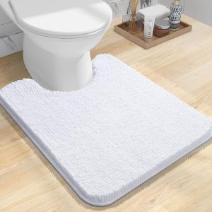 OLANLY Toilet Rugs U-Shaped 24x20, Extra Soft Absorbent Chenille Contour Bathroom Rugs for Toilet, Dry Quickly, Machine Washable, Non-Slip Toilet Bath Mat, White