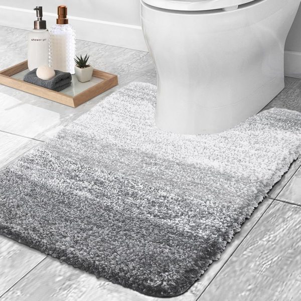 OLANLY Toilet Rugs U-Shaped 24x20, Extra Soft and Absorbent Microfiber Bathroom Rugs, Non-Slip Plush Shaggy Toilet Bath Mat, Machine Wash Dry, Contour Bath Rugs for Toilet Base,...