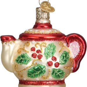 Old World Christmas Ornaments: Coffee and Tea Gifts Glass Blown Ornaments for Christmas Tree, Holly Teapot 3 X 3.25 X 2.25