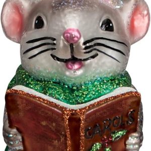 Old World Christmas Ornaments Grey Caroling Mouse Glass Blown Ornaments for Christmas Tree