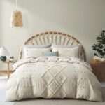 Oli Anderson Tufted Duvet Cover Queen Size, Soft and Lightweight Duvet Covers Set for All Seasons, 3 Pieces Boho Embroidery Shabby Chic Bedding Set (Beige, Queen, 90" x 90")