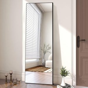 OLIXIS Full Length Mirror with Stand, Full Length Mirror for Bedroom, Cloakroom, Living Room, Aluminum Alloy Thin Frame, 64"x21" Large, Floor Standing Tall, Black