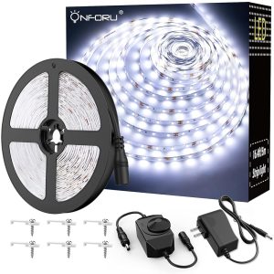 Onforu LED Light Strip,16.4ft Dimmable LED Tape Light, 6000K Daylight White Strip Lighting, 300 LEDs Flexible Vanity Mirror Light, 5M 12V Ribbon Rope Light for Bedroom, Under...