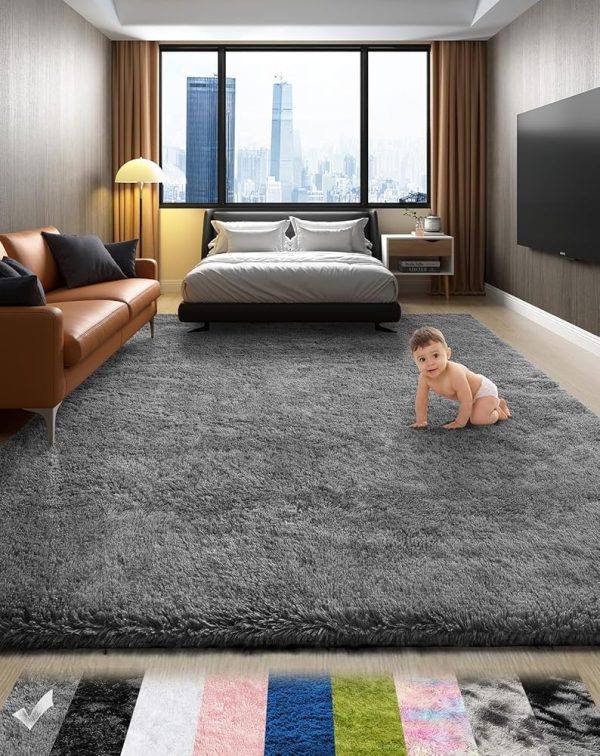 Ophanie Area Rugs for Bedroom Living Room, Grey Fluffy Fuzzy Shag Shaggy Carpet Soft Plush Furry Bedside Rug, Indoor Floor Rug for Kids Girls Boys Home Decor Aesthetic, Dorm...