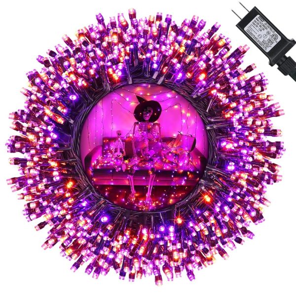 Orange and Purple Halloween Lights, 114ft 300 LED Halloween String Lights with 8 Modes, Waterproof Plug in Orange Purple Fairy Lights for Halloween Party, Garden, Indoor Outdoor...