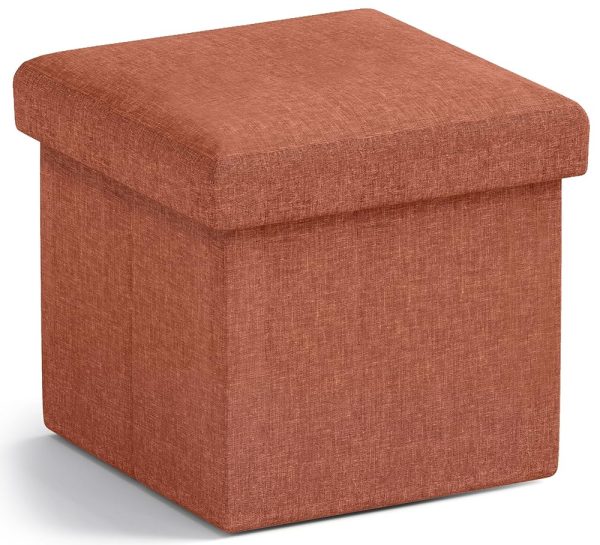 Ornavo Home Small Storage Ottoman Foldable Collapsible Cube Square Linen Ottoman Foot Rest Stool Seat, for Living Room, Bedroom, Home Office, Dorm - 12 x 12 x 12, Rust Orange