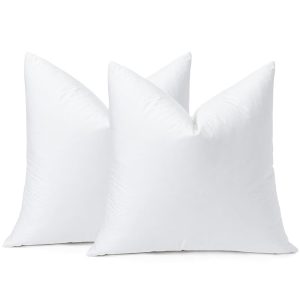 OTOSTAR Pack of 2 Down and Feather Throw Pillow Inserts, 18 x 18 Soft Fluffy Square Pillow Inserts with 100% Cotton Cover Decorative Pillows for Sofa Couch Bed-White