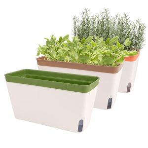 OurWarm Windowsill Herb Planter Box Indoor Set of 3, 10.5 Inch Self Watering Planter Pots with Visual Water Level Window, Modern Plastic Plant Pots for Herbs, Vegetables,...