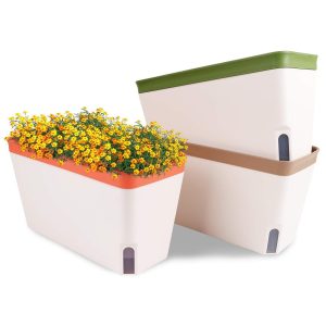 OurWarm Windowsill Herb Planter Box, Set of 3, Self Watering Plant Pots, 10.5 Inch Rectangular Planter Pots, Decorative Garden Flower Pots for indoor plants, Herbs, Vegetables,...