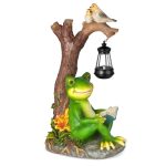 Outdoor Funny Frog Statue, Resin Reading Frogs Garden Decor, Solar Frog Gift Sculpture Decoration for Home Patio, Yard, Lawn, Porch, Ornament