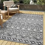 Outdoor Plastic Straw Rug Boho Waterproof Indoor Grey Outdoor Patio Rug 6x9 Carpet Geometric Reversible Mat Gray Washable Large Outside Area Rug for Camping RV Porch Deck...