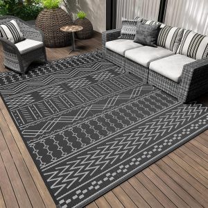 Outdoor Rug Carpet Waterproof 5x8 ft Patio Rug Mat Indoor Outdoor Area Rug for RV Camping Picnic Reversible Lightweight Plastic Straw Outside Rug for Patio Decor Decoration Boho...