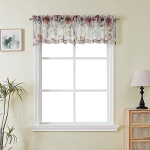 OWENIE Crushed Valance Sheer Curtains 14 Inches Length 2 PCS, Small Modern Printed Kitchen Valance Living Room Bathroom, Light Filtering Curtains, Rod Pocket Top Window...