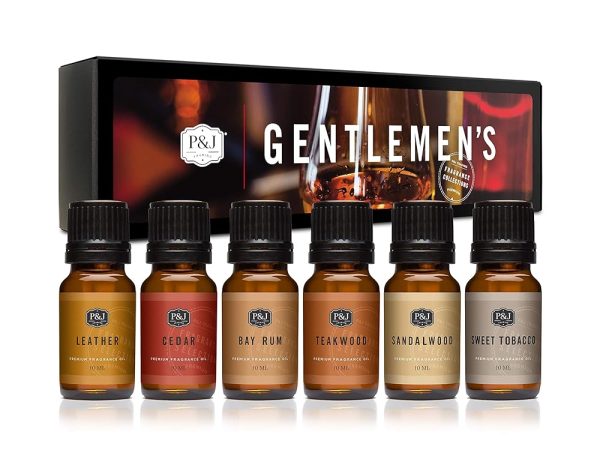 P&J Trading Fragrance Oil Gentlemen's Set | Leather, Sweet Tobacco, Teakwood, Bay Rum, Cedar, Sandalwood Candle Scents for Candle Making, Freshie Scents, Soap Making Supplies,...