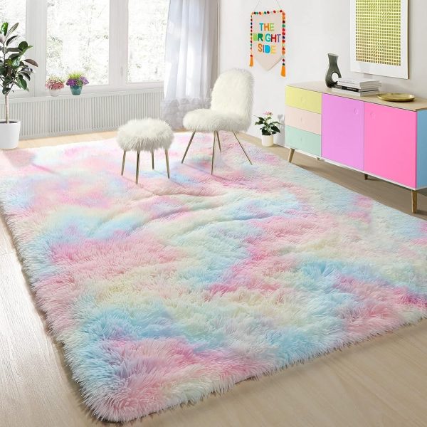 PAGISOFE 4x6 Rainbow Fluffy Soft Plush Area Rugs for Girls Bedroom, Shaggy Rugs for Kids Playroom,Kawaii Princess Fuzzy Rugs for Nursery Baby Toddler,Cute Colorful Room Decor...