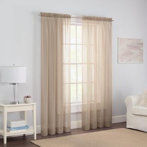 Pairs to Go Victoria Voile Modern Sheer Rod Pocket Window Curtains for Living Room (2 Panels), 59 in x 84 in, Taupe