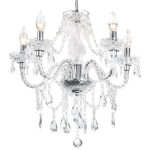 PAPAYA Crystal Chandeliers Clear Chandelier 5-Light Modern Pendant Ceiling Lighting Fixture with Acrylic Crystals & Beads for Girls Room,Living Room,Kitchen Island,Entryway