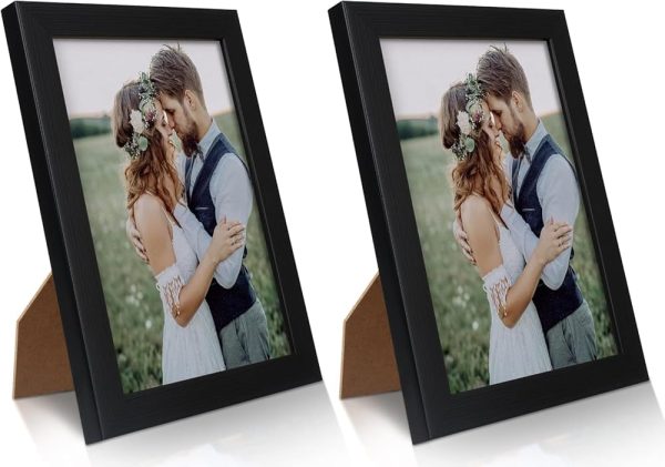 PECULA 2 Pack 5x7 Picture Frame, Black Picture Frame for Wall and Tabletop Display, Resistant Plastic Photo Picture Frame with Clear Plexiglass for Vertical or Horizontal Display