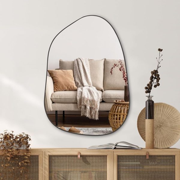 PERFNIQUE Irregular Wall Mirror Asymmetrical Mirror, 28''x20'' Black Wood Framed Mirror for Bathroom Bedroom Living Room Entryway, Decorative Modern Wall Decor, Wall Mounted...