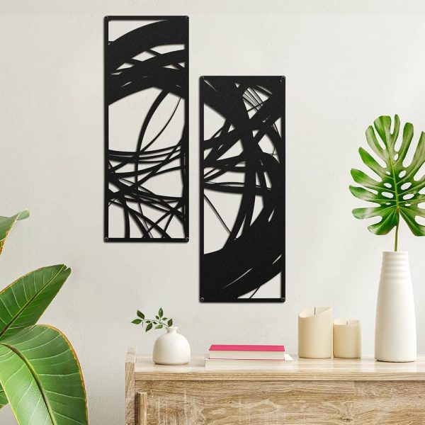 Peryiter 2 Pcs Small Metal Abstract Wall Art, 15.7" Metal Minimalist Wall Decor Single Line Art Metal Vertical Wall Sculptures Geometric Modern Hanging for Living Room...