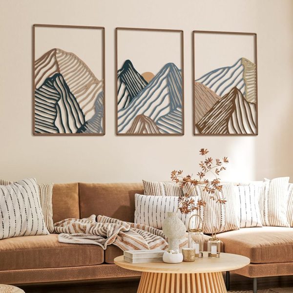 Peryiter 3 Pcs Mountain Metal Wall Art Mountain Line Wall Decor Abstract Minimalist Wall Art Rustic Nature Wall Decor for Home Bathroom Living Room (Vibrant Colors)