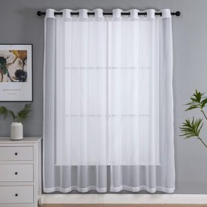 PI Sheer White Curtains 84 Inch Length, Solid Voile with Grommet Top for Living Room/Bedroom (W52 X L84 Inch, 2 Panels)…