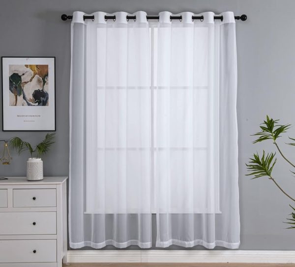 PI Sheer White Curtains 84 Inch Length, Solid Voile with Grommet Top for Living Room/Bedroom (W52 X L84 Inch, 2 Panels)…