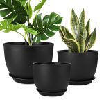 Plant Pots 12 10 9 Inch Set of 3, Flower Pots with Multi Mesh Drainage Holes, Large Planters for Indoor Outdoor Garden Plants and Flowers