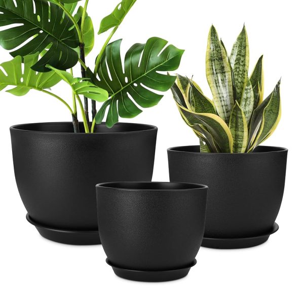 Plant Pots 12 10 9 Inch Set of 3, Flower Pots with Multi Mesh Drainage Holes, Large Planters for Indoor Outdoor Garden Plants and Flowers