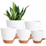 Plant Pots for Indoor Plants 5 Pack Self Watering Planters, 7/6.5/6/5.5/5 Inch Self Watering Pots with Drainage Hole Plastic Flower Pot for Herbs, Succulents, African Violet...