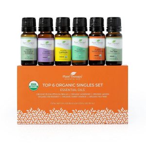 Plant Therapy Top 6 USDA Organic Essential Oil Set - Lavender, Peppermint, Eucalyptus, Lemon, Tea Tree 100% Pure, Natural Aromatherapy, for Diffusion & Topical Use, Therapeutic...