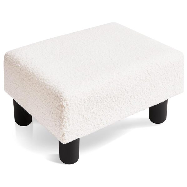 Poofzy Foot Stools Ottoman, Sherpa Small Foot Stool with Legs, Rectangle Small Ottoman Foot Rest for Couch, Footstools and Ottomans Small for Living Room Bedroom and Office (White)