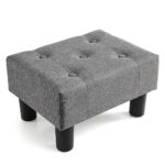 Poofzy Small Foot Stool Ottoman, Linen Ottoman Foot Rest with Legs, Rectangle Foolstool Ottomans for Couch, Ottoman Foot Stools for Living Room Entryway (Gray)