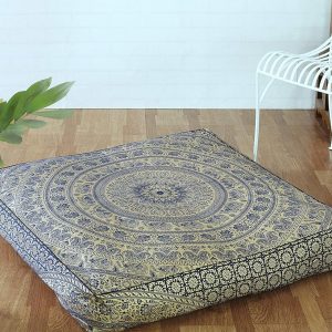 Popular Handicrafts Floor Pillow Cushion Cover - Hippie Elephant Mandala Square Ottoman Daybed Oversized Cotton Cushion Cover with Heavy Duty Zipper - Dog-Pets Bed, 35" Blue Gold