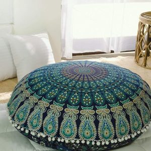 Popular Handicrafts Floor Pillow Cushion Cover - Hippie Mandala Cushion Cover Large Cotton - Pouf Cover Round Bohemian Yoga Decor, 32" Blue Turqouise