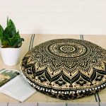 Popular Handicrafts Large Round Mandala Hippie Floor Pillow/Cushion Cover Ombre Pouf Shams Meditation Seating Ottoman Throw Cover Decorative Bohemian - 18" Black Gold