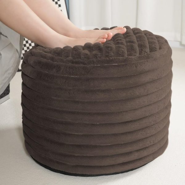 Pouf Ottoman Stuffed Round for Foot Rest, Faux Fur Poufs with Foam Chunk Filling, Storage Ottoman Pouf Foot Stool Cushion, 20 X 15 Inch Floor Chair for Living Room Bedroom Home...