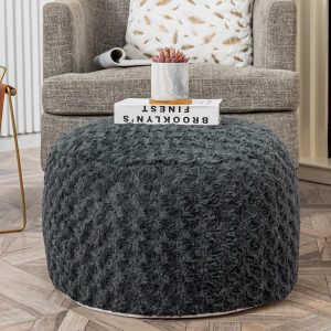 Pouf Ottoman Unstuffed, Pouf Ottoman Foot Rest,Floor Pouf Cover,Soft Faux Fur Foot Stool, 20"x20"x12" Inches Fuzzy Chair, Floor Chair,Foot Rest with Storage for Living Room,...