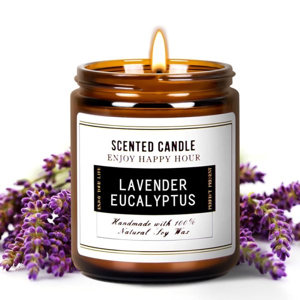 Premium Eucalyptus & Lavender Scented Candles - Soy Wax Candles | Aromatherapy Candles for Stress Relief, Meditation, Yoga, Relaxing, SPA | Natural Jar Candles for Home Men...