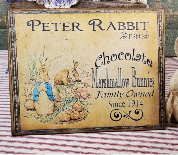 Primitive Rabbit Easter Sign, Antique Easter Decorations Home Wall Art Modern Farmhouse Sign Retro Metal Tin Sign Vintage Sign for Home Coffee Wall Decor 6x8 Inch