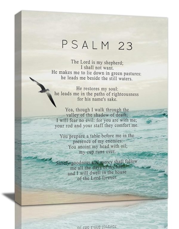 Psalm 23 Wall Art Psalm 23 Canvas Wall Decor Scripture Bible Verse Prints Painting Christian Religous Framed Artwork for Bedroom Living Room Church 12"x16"