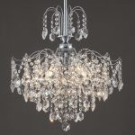 Q&S Modern Crystal Chandelier Chrome Pendant Light 6 Lights for Dining Room Kitchen Island Entryway Bathroom Hallway UL Listed