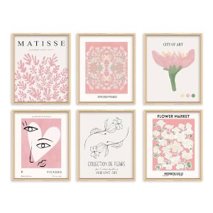 QIAOMICS Pink Flower Market Wall Art Prints,Abstract Matisse Wall Decor Aesthetic,Colorful Exhibition Posters Wall Art Flower Pictures for Bedroom,Living Room (8"×10" Unframed)