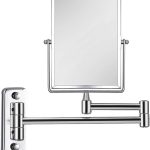 QiMH 3X Magnifying Wall Mounted Vanity Makeup Mirror | Rectangular 8x6 Inch with Extendable Arm | Polished Chrome Finish Double-Sided Swivel Mirror