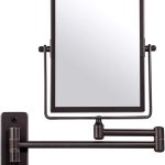 QiMH Wall Mounted Makeup Vanity Mirror, 8x6 Inch Rectangular 3X Magnifying with Extendable Arm, Bronze Double-Sided Swivel Mirror